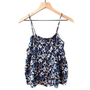 American Eagle Boho Floral Tank Top Cami Flowy Thin Straps Blue Pink White